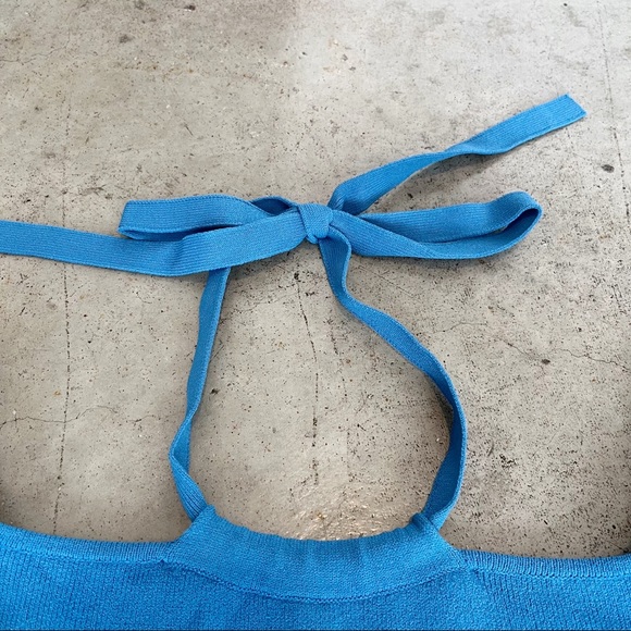Rosie Assoulin NWT Tie Neck Knit Top Cornflower Blue - Picture 2 of 11